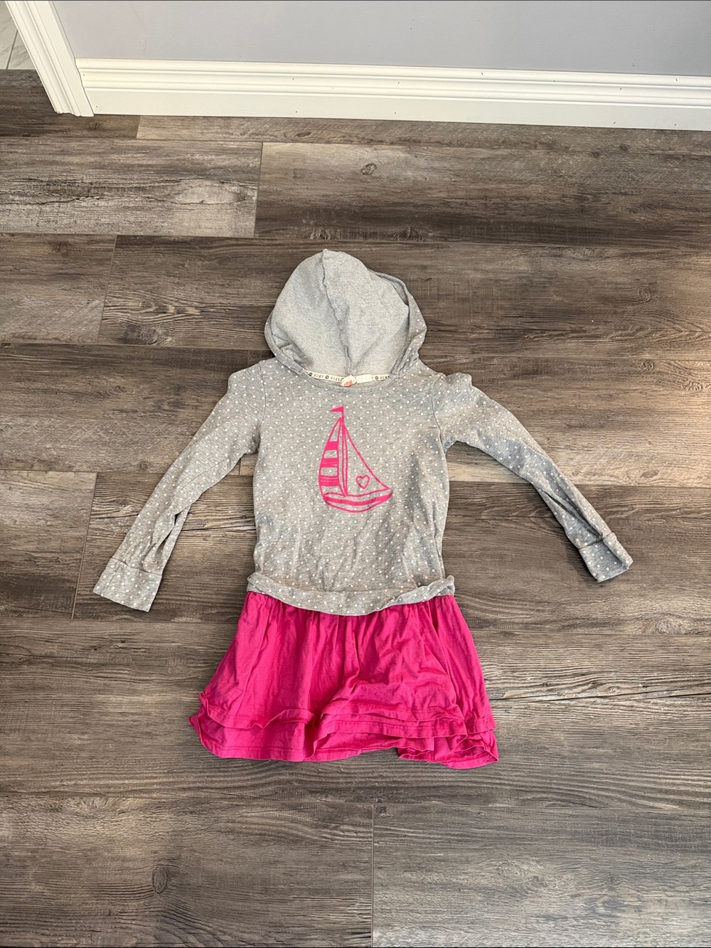 Roxy Girls Hooded Sailboat Dress in Gray and Hot Pink